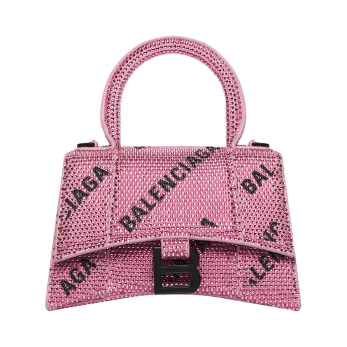 발렌시아가 아워글래스 XS 체인 올오버 로고 핸드백 라인스톤 핑크(Balenciaga Hourglass XS Handbag with Chain and Allover Logo Rhinestones Pink) - 1
