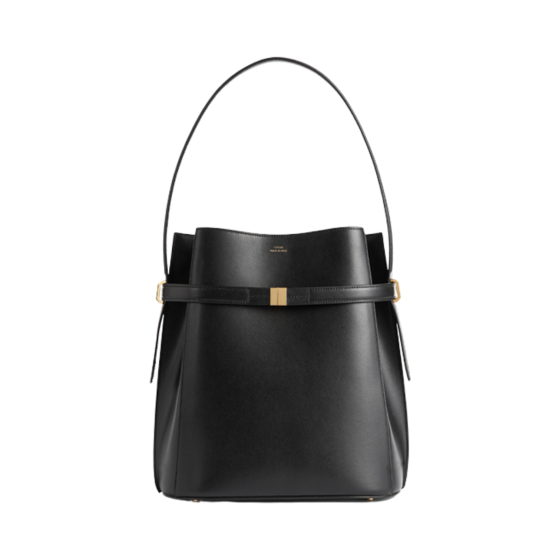 244-WAL0048-LE0025-001 Toteme Belted Leather Bucket Bag Black
