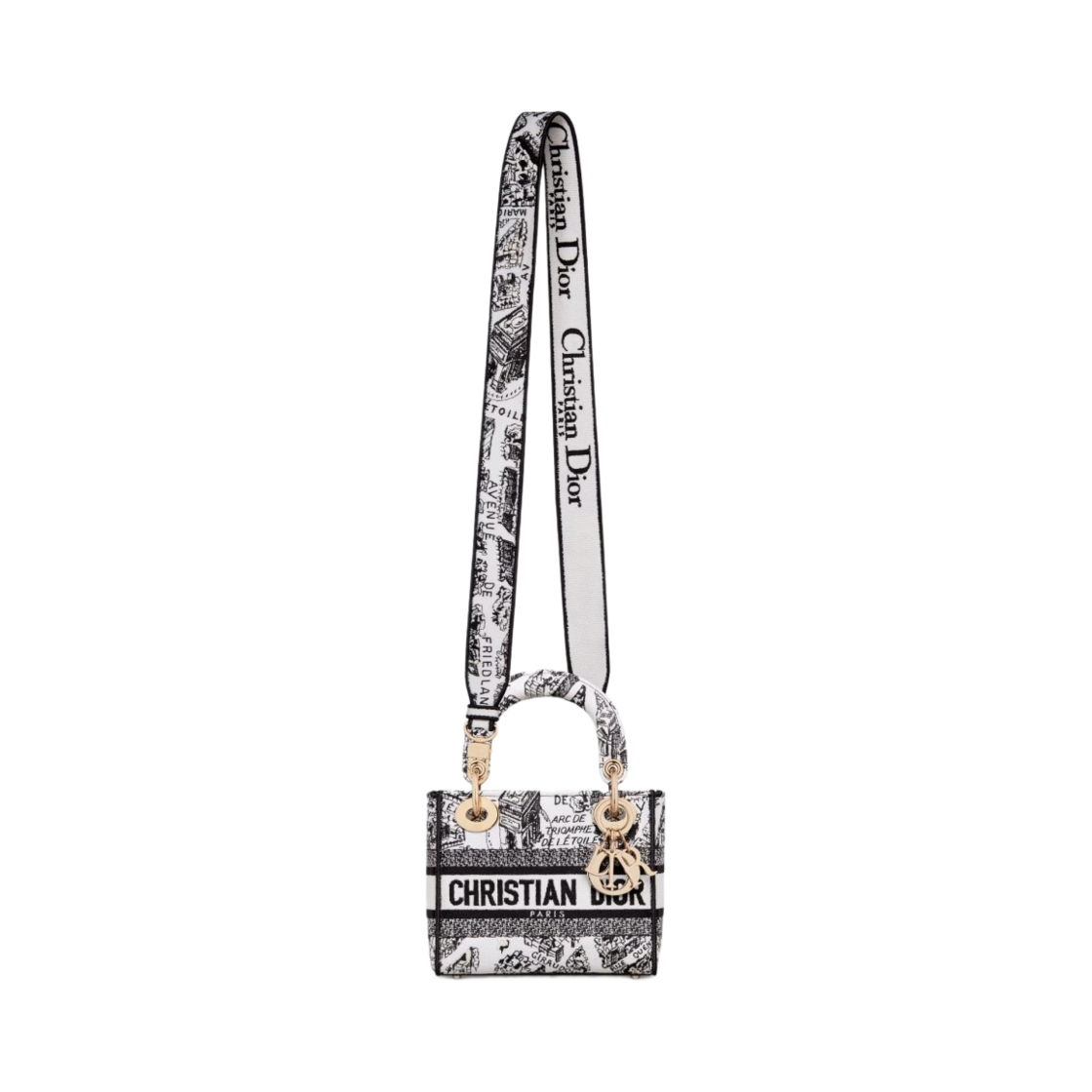 디올 미니 레이디 D 라이트 백 플랜 드 파리 자수 화이트 블랙(Dior Mini Lady D Lite Bag Plan De Paris Embroidery White Black) - 5