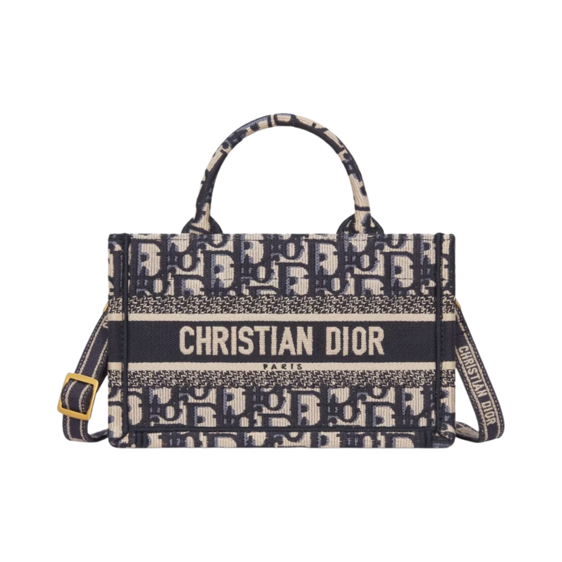 S5573CRIW-M928 Mini Dior Book Tote with Strap Blue Beige Oblique Embroidery