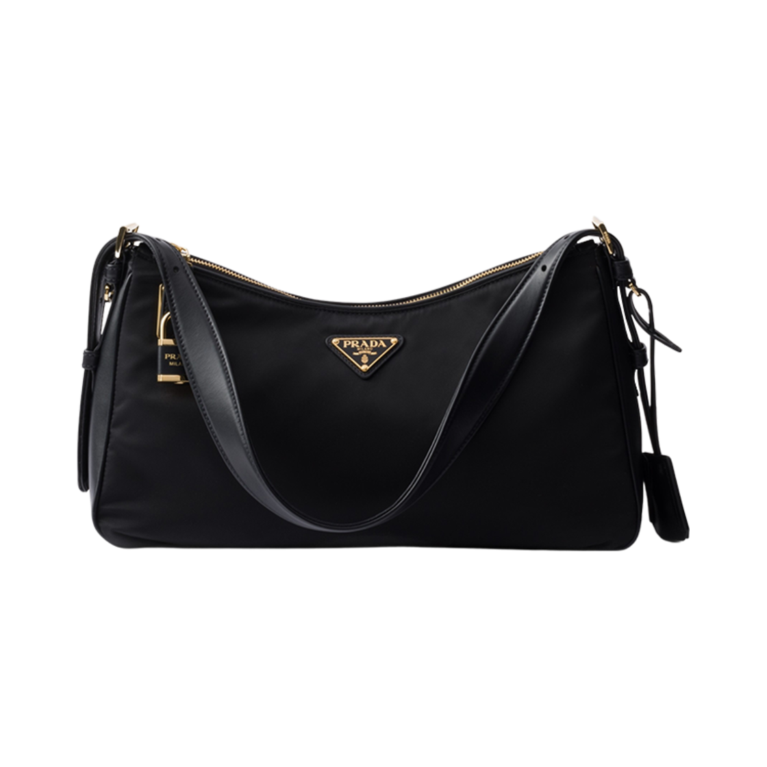 프라다 에이미 라지 리나일론 앤 레더 숄더백 패드락 블랙