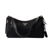Prada Aimee Large Re-Nylon and Leather Shoulder Bag with Padlock Black