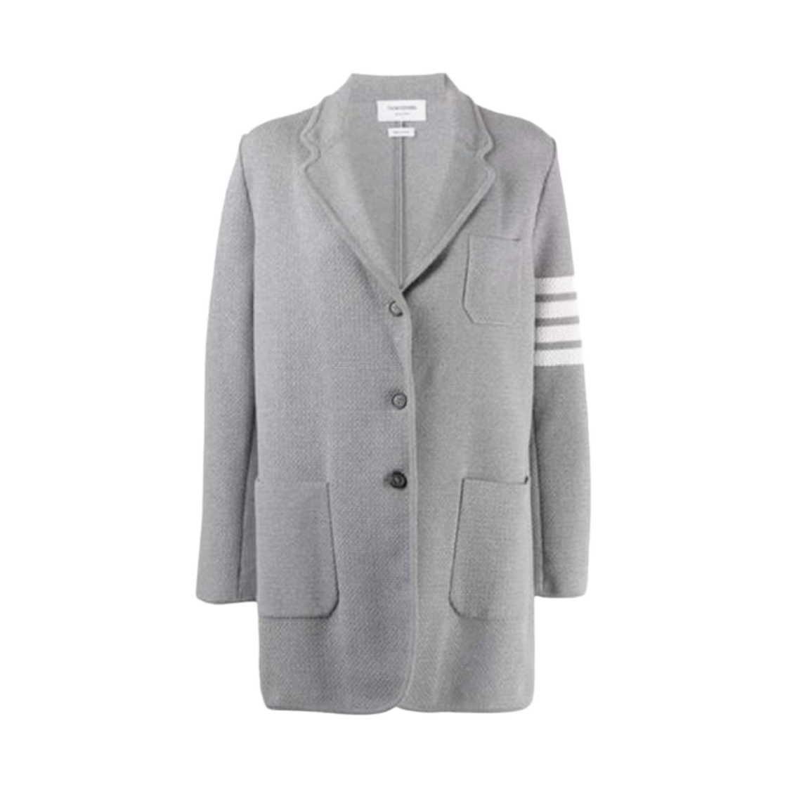 FKJ057A-Y9010-055 (W) Thom Browne Textured Jacquard 4-Bar Narrow Shoulder Sack Jacket Light Grey