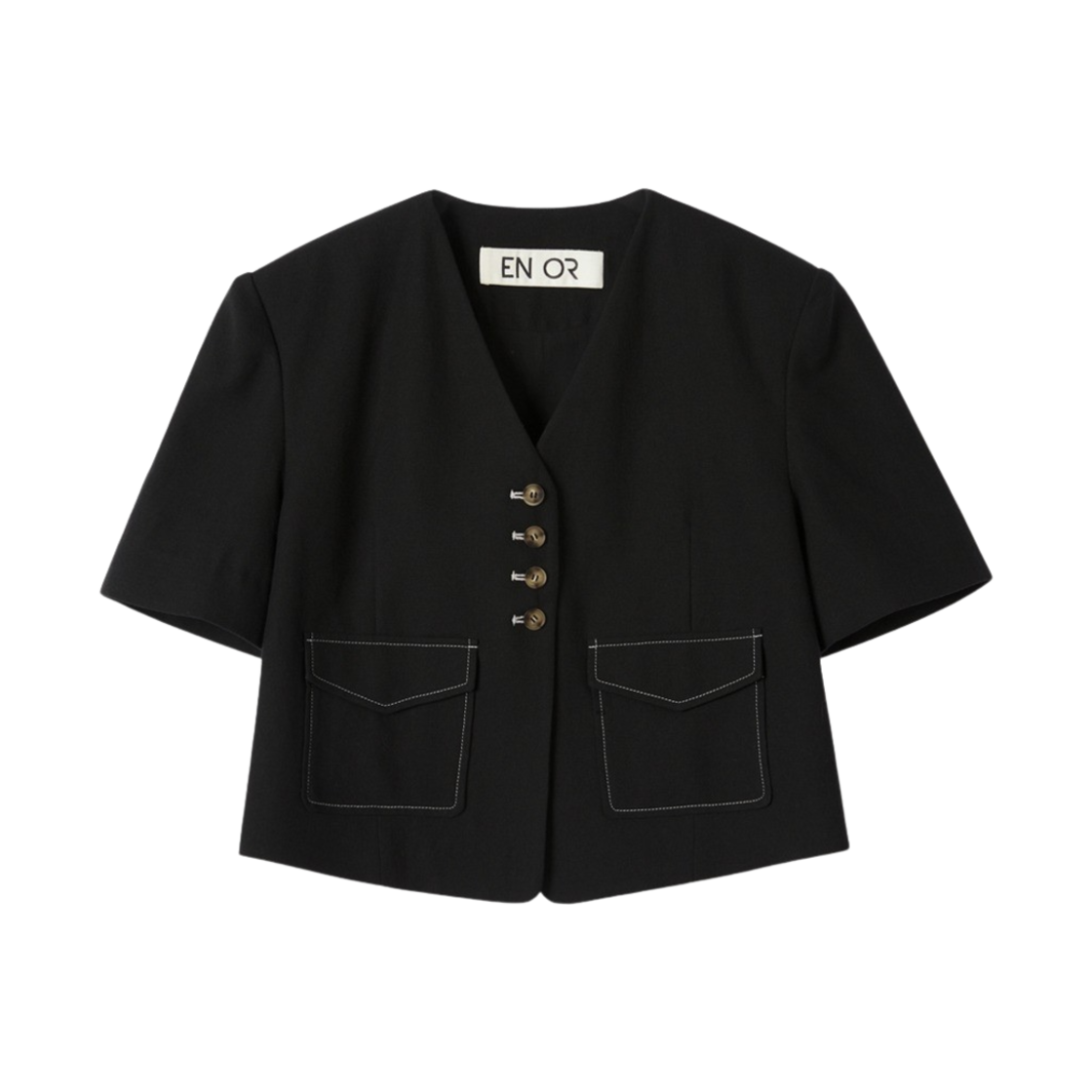 엔오르 우먼 싱글 스티치 디테일 크롭 자켓 네이비