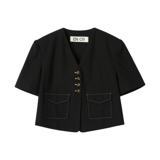 BCSUJK002NV En Or Women Single Stitch Detailed Crop Jacket Navy
