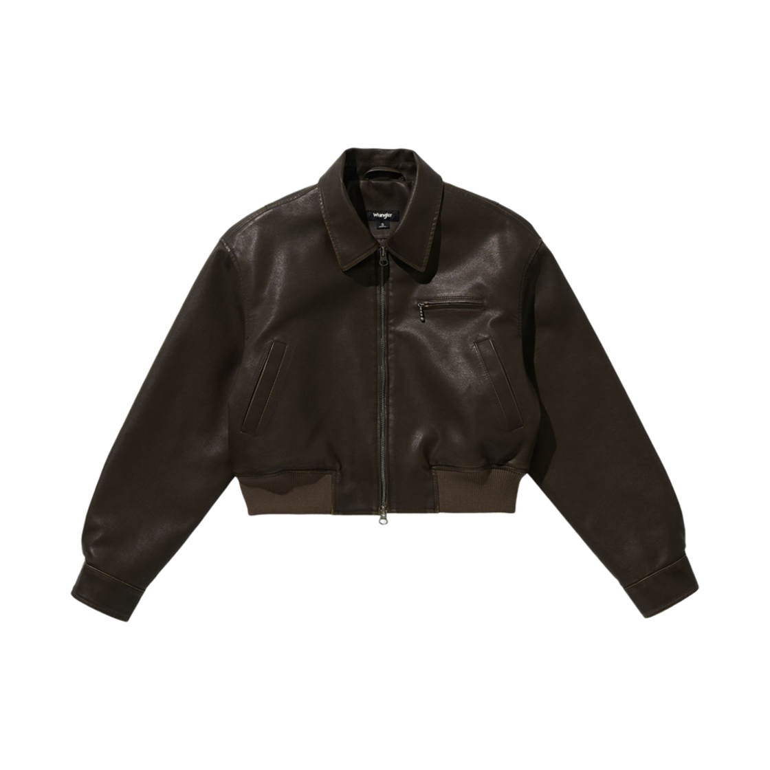 (W) 랭글러 폭스 레더 퀼티드 크롭 자켓 브라운((W) Wrangler Faux Leather Quilted Cropped Jacket Brown)