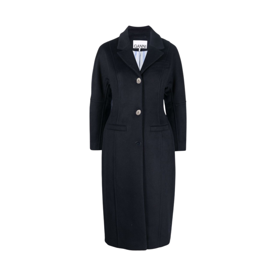(W) 가니 스컬프티드 울 블렌드 코트 스카이 캡틴((W) Ganni Sculpted Wool Blend Coat Sky Captain)