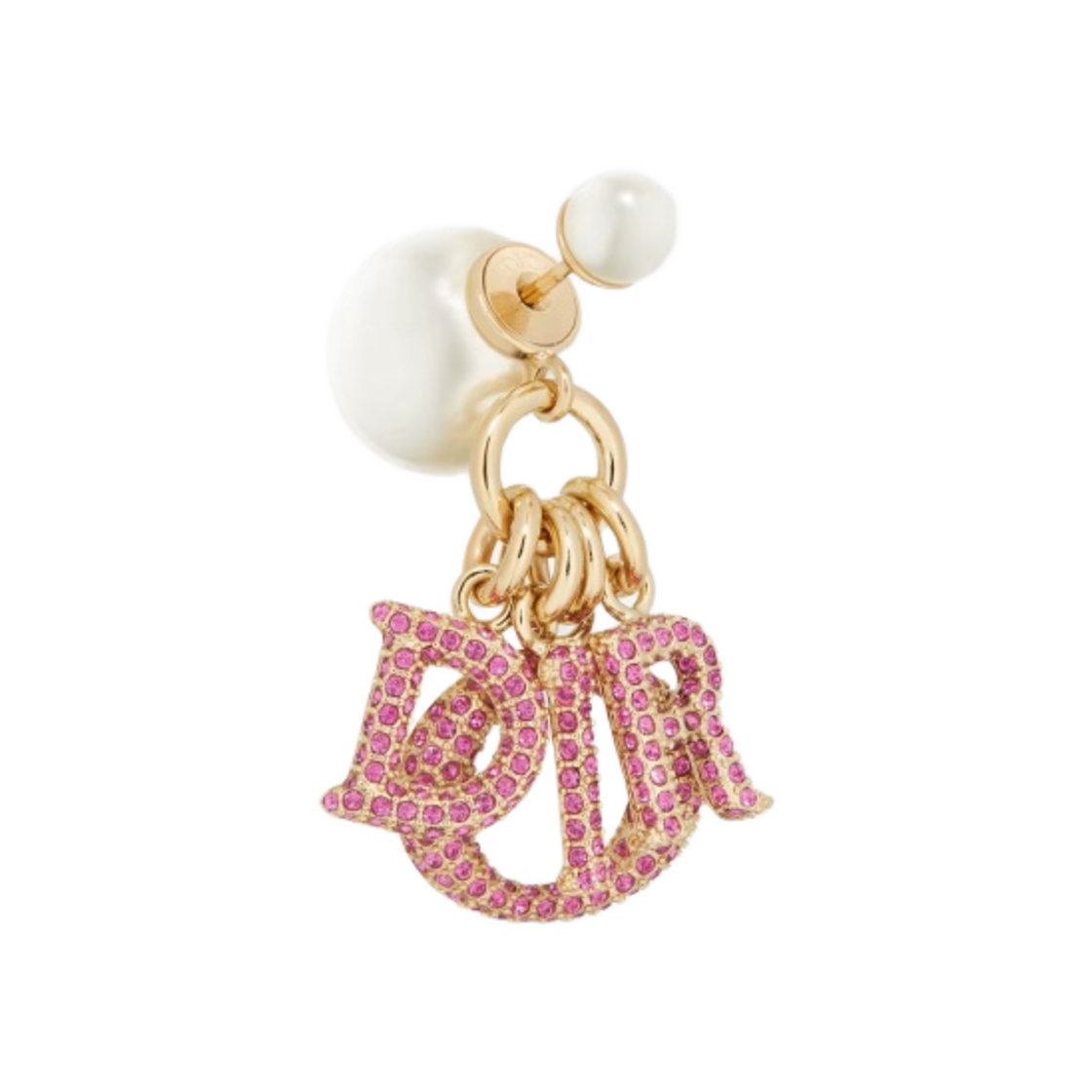 (W) 디올 트리발 이어링 골드 피니쉬 메탈 화이트 레진 펄 푸시아 크리스탈((W) Dior Tribales Earring Gold Finish Metal White Resin Pearls Fuchsia Crystals) - 1