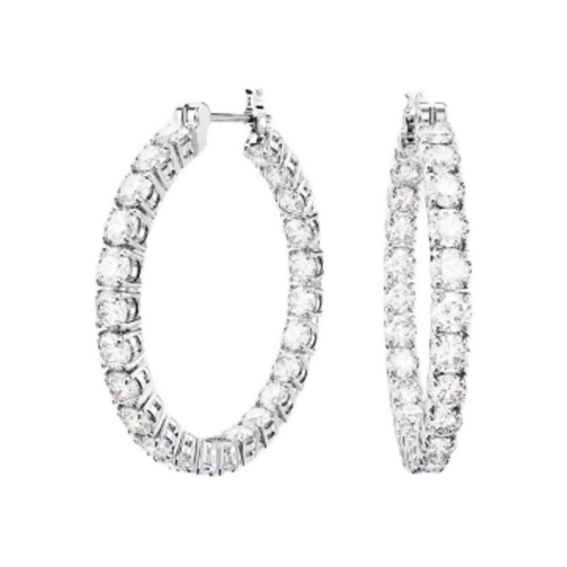 (W) 스와로브스키 매트릭스 훕 이어링 화이트 로듐 플래팅((W) Swarovski Matrix Hoop Earrings White Rhodium Plated) - 1