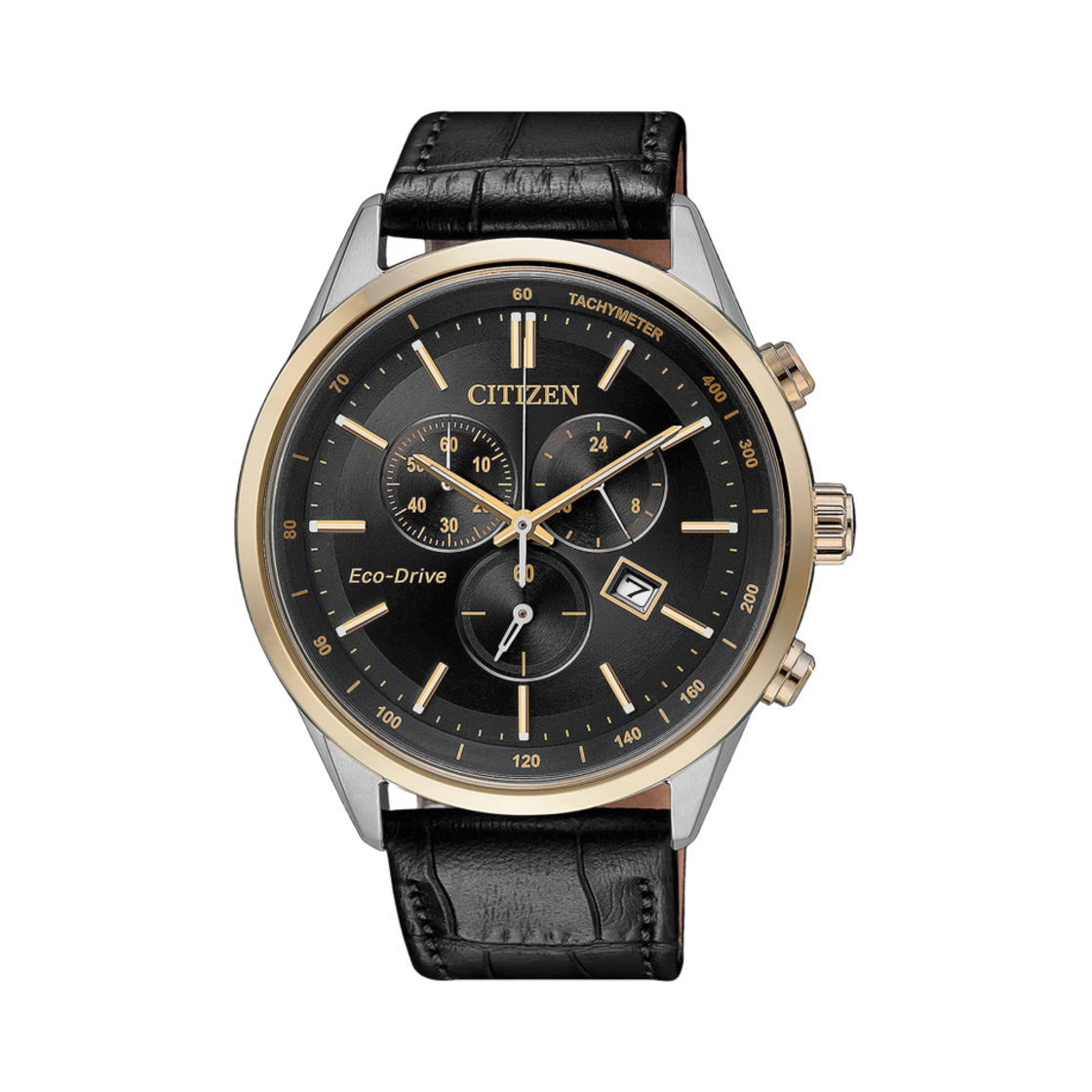 시티즌 크로노그래프 에코드라이브 42mm 스테인리스 스틸 카프 스킨 블랙 로즈 골드(Citizen Chronograph Eco-Drive 42mm Stainless Steel Calf Leather Black Rose Gold) - 1