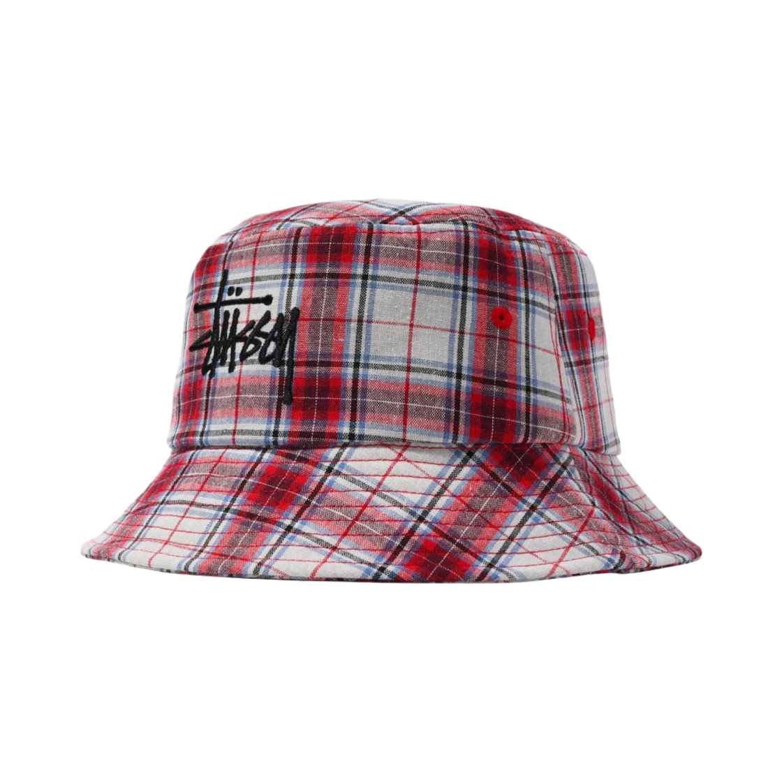 스투시 마드라스 플래드 빅 로고 버킷햇 레드(Stussy Madras Plaid Big Logo Bucket Hat Red) - 1