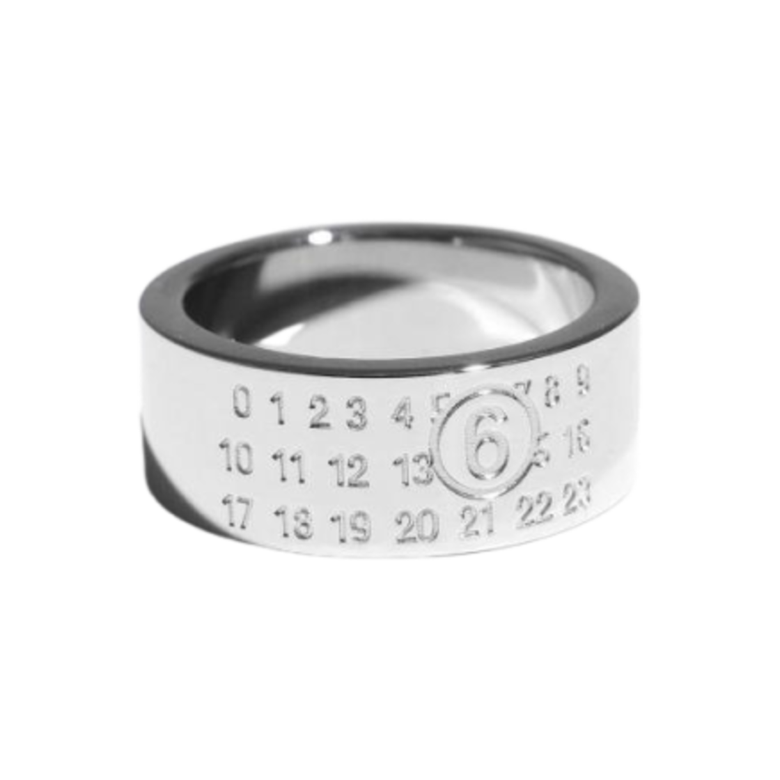SM6UQ0057P6469951 (W) MM6 Maison Margiela Numeric Minimal Signature Ring Polished Silver Palladium