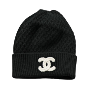 (W) Chanel Beanie Cashmere & Black White