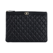 Chanel Medium Boy Chanel Pouch Grained Calfskin & Gold Black