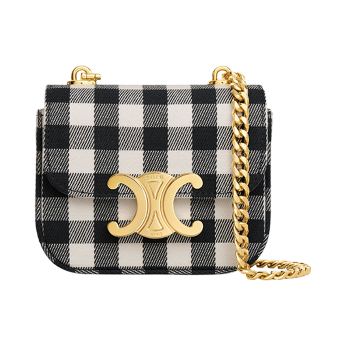 셀린느 미니 체인 클로드 비쉬 텍스타일 앤 카프스킨 블랙 화이트(Celine Mini Chain Claude in Vichy Textile and Calfskin Black White) - 1