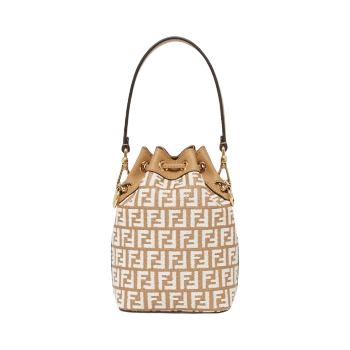 8BS010AQ19F1MB1 Fendi Mon Treso Tapestry Fabric FF Motif Raffia Mini Bag White - #3