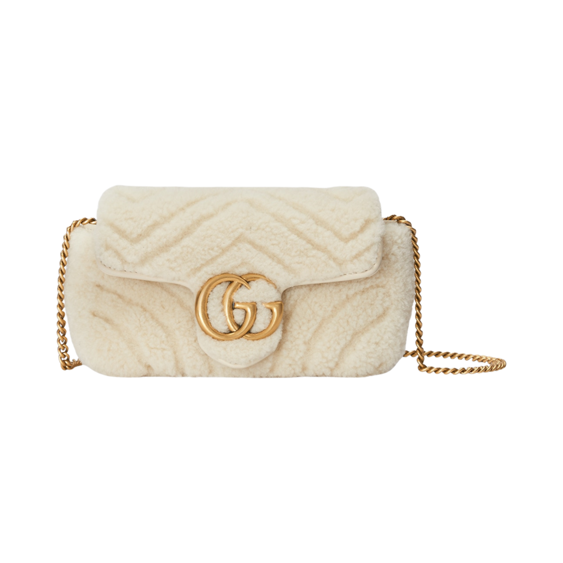 476433-AACPF-9042 Gucci GG Marmont Super Mini Bag White Shearling