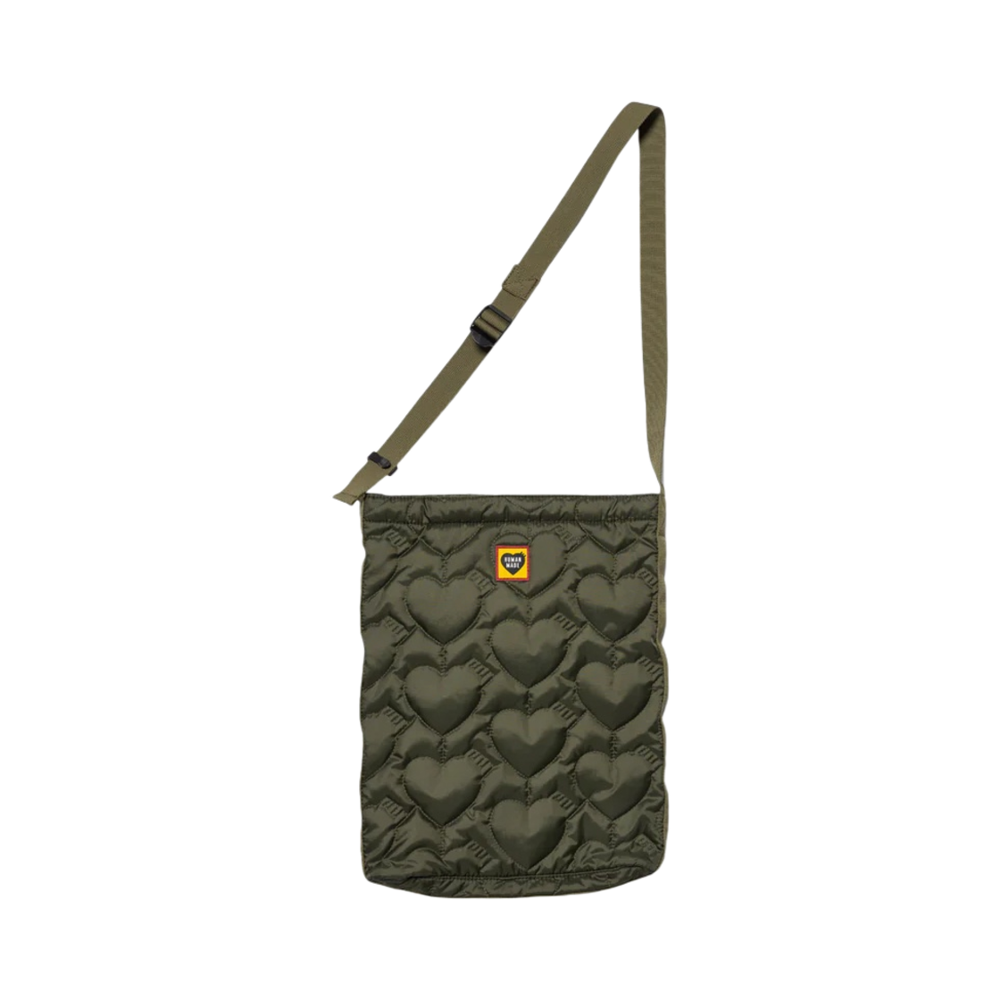 휴먼 메이드 하트 퀼팅 숄더 백 올리브 드랩