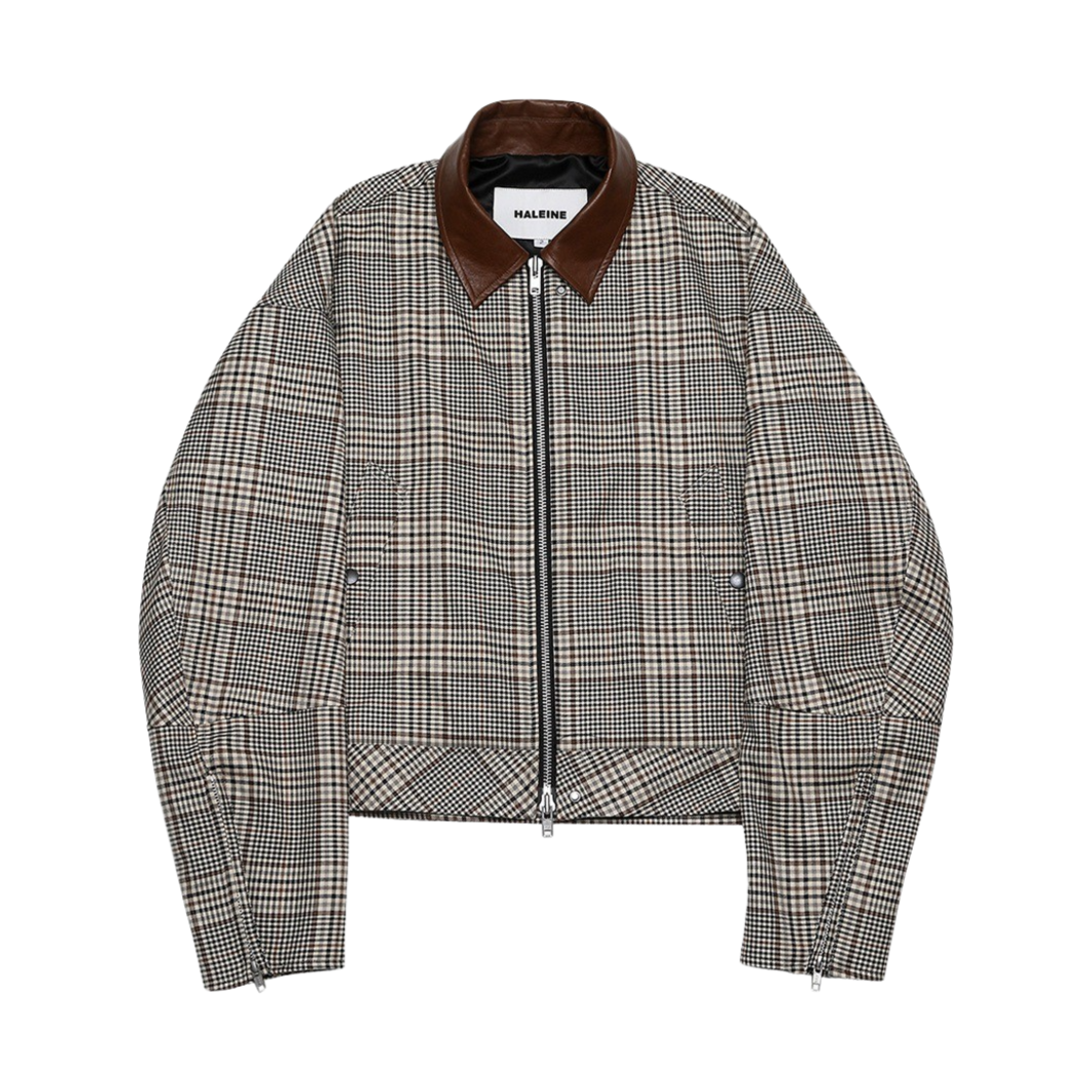 알렌느 3 스티치 워크 크롭 자켓 베이지 체크