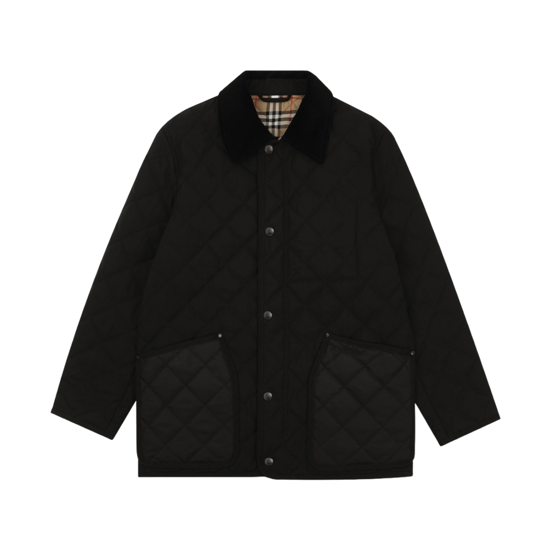 8049135 Burberry Corduroy Collar Diamond Quilted Barn Jacket Black
