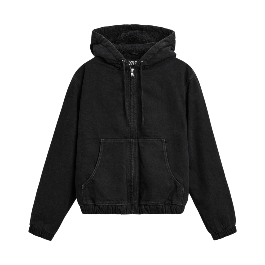 1538/338/800 Zara Denim Jacket with Faux Shearling Black