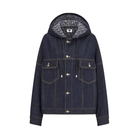 442V34A3161-X5461 (W) Dior Cotton Denim with Dior Oblique Interior Oversized Hooded Jacket Blue