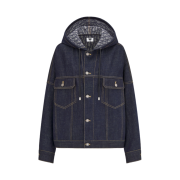 (W) Dior Cotton Denim with Dior Oblique Interior Oversized Hooded Jacket Blue