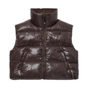 (W) The North Face White Label Glossy Down Vest Brown