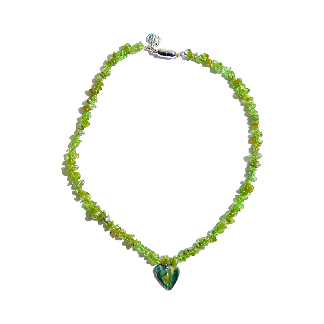 #75 NiRO.SERENDiPiTY Heart Mother Of Pearl Peridot Necklace #75