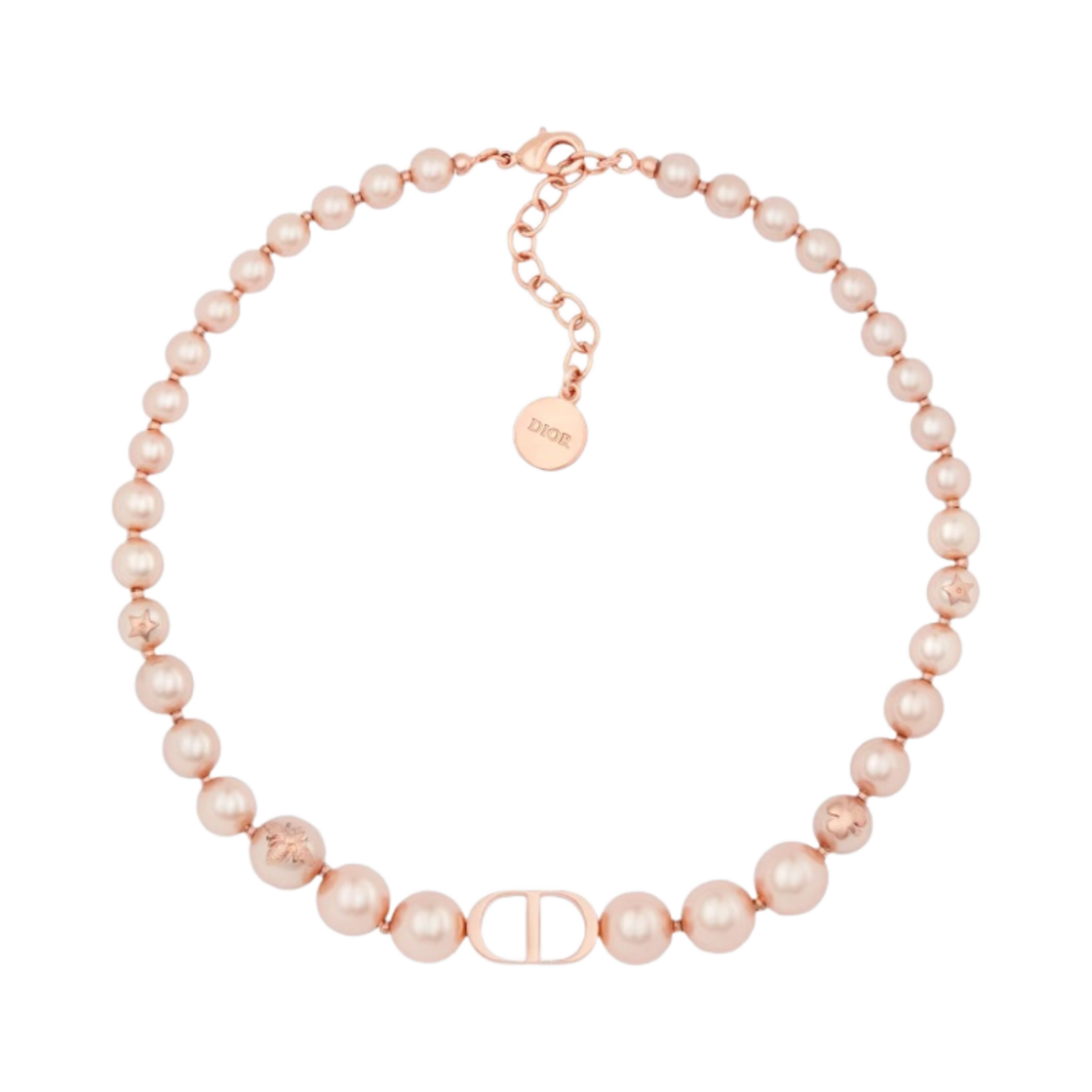 (W) 디올 30 몽테뉴 초커 핑크 피니쉬 메탈 핑크 레진 펄((W) Dior 30 Montaigne Choker Pink Finish Metal Pink Resin Pearls) - 1