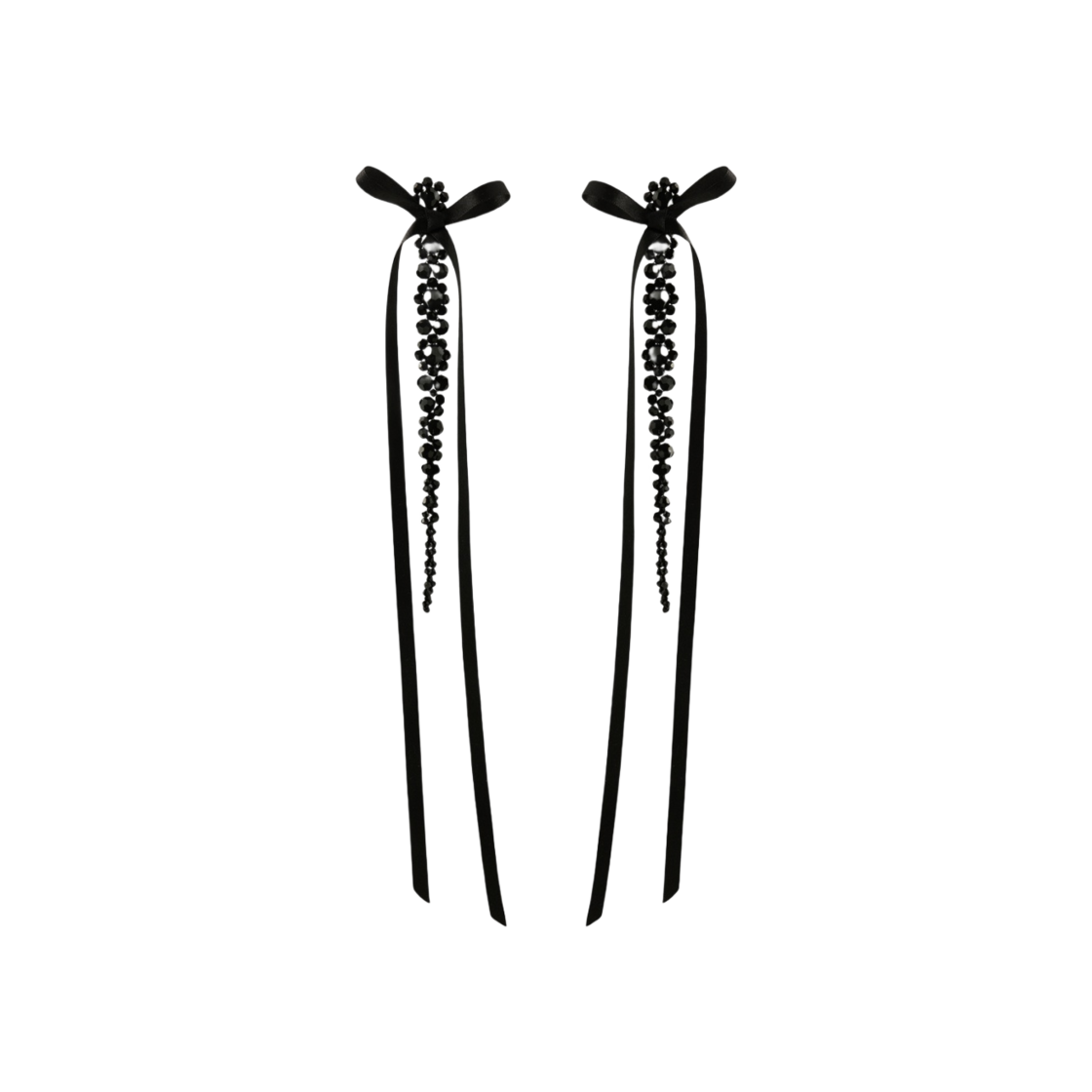 (W) 시몬 로샤 보우 리본 크리스탈 드립 이어링 블랙