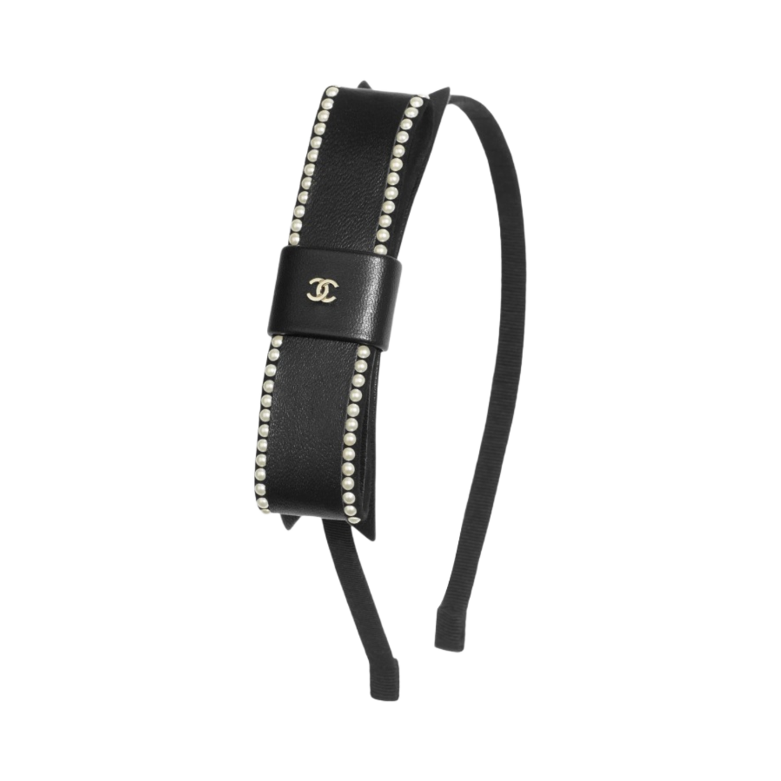 (W) 샤넬 헤어밴드 램스킨 글래스 펄 & 블랙((W) Chanel Headband Lambskin Glass Pearls & Black)