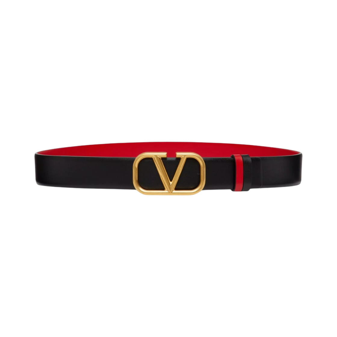 T0T15ZFR0SM (W) Valentino Reversible Vlogo Signature Belt in Glossy Calfskin 30mm Black Pure Red