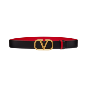 (W) Valentino Reversible Vlogo Signature Belt in Glossy Calfskin 30mm Black Pure Red