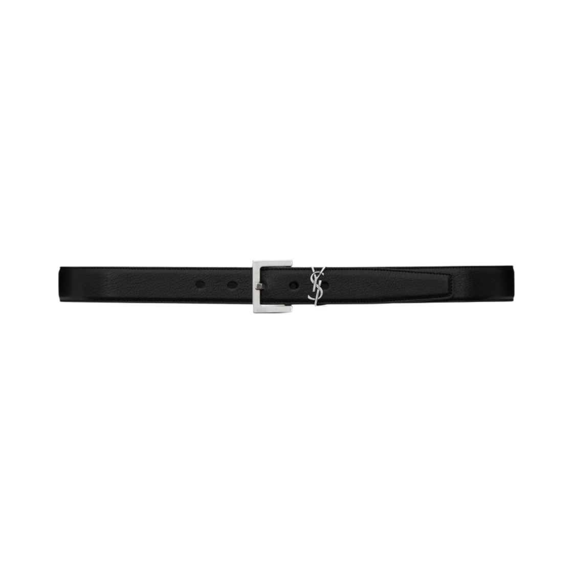 634440-BRM0E-1000 Saint Laurent Leather Silver Monogram Belt Black