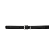 Saint Laurent Leather Silver Monogram Belt Black
