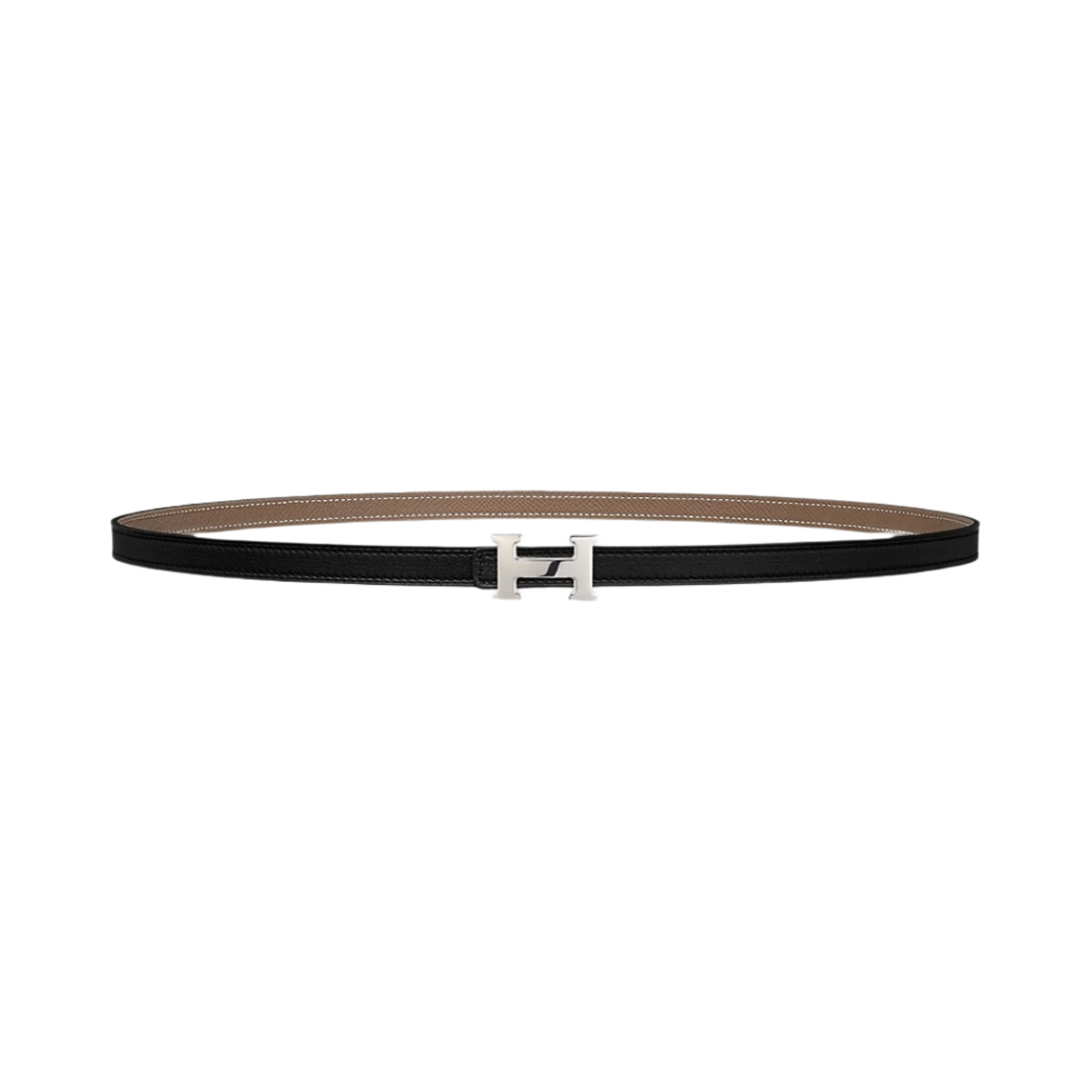 (W) 에르메스 미니 H 벨트 버클 & 리버서블 가죽 스트랩 13mm & 실버 누아 에뚜쁘((W) Hermes Mini H Belt Buckle & Reversible Leather Strap 13mm & Silver Noir Etoupe) - 1