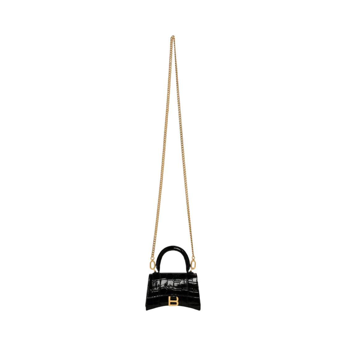 발렌시아가 크로커다일 엠보스 카프스킨 아워글래스 미니 체인 핸드백 골드 블랙(Balenciaga Crocodile Embossed Calfskin Hourglass Mini Handbag with Chain Gold Black) - 4