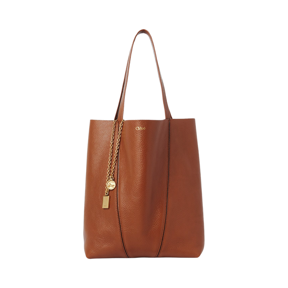 CHC25SS811N8426M Chloe Spin Tote Bag in Grained Leather Clay Brown