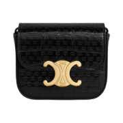 Celine Mini Claude in Calfskin Croco Effect Embossed Triomphe Black