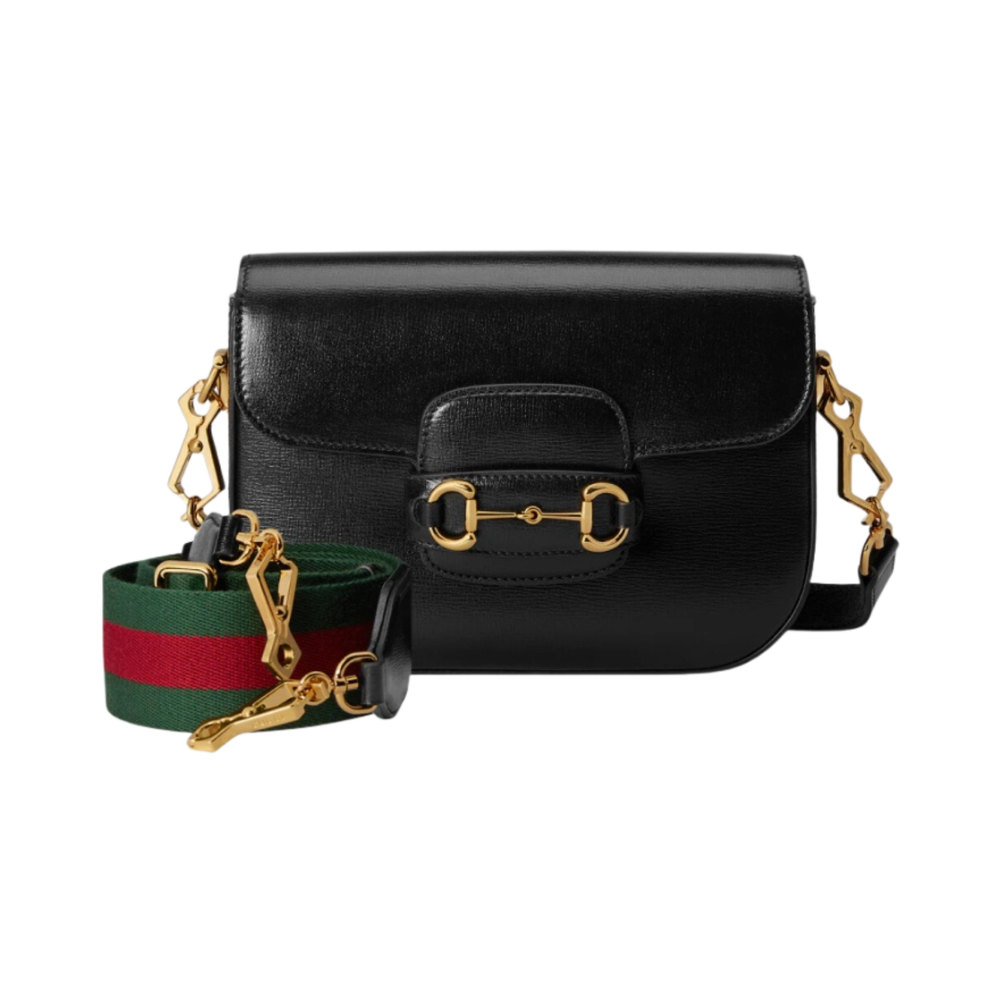 구찌 홀스빗 1955 미니백 레더 블랙(Gucci Horsebit 1955 Mini Bag Green And Red Web Leather Black) - 1