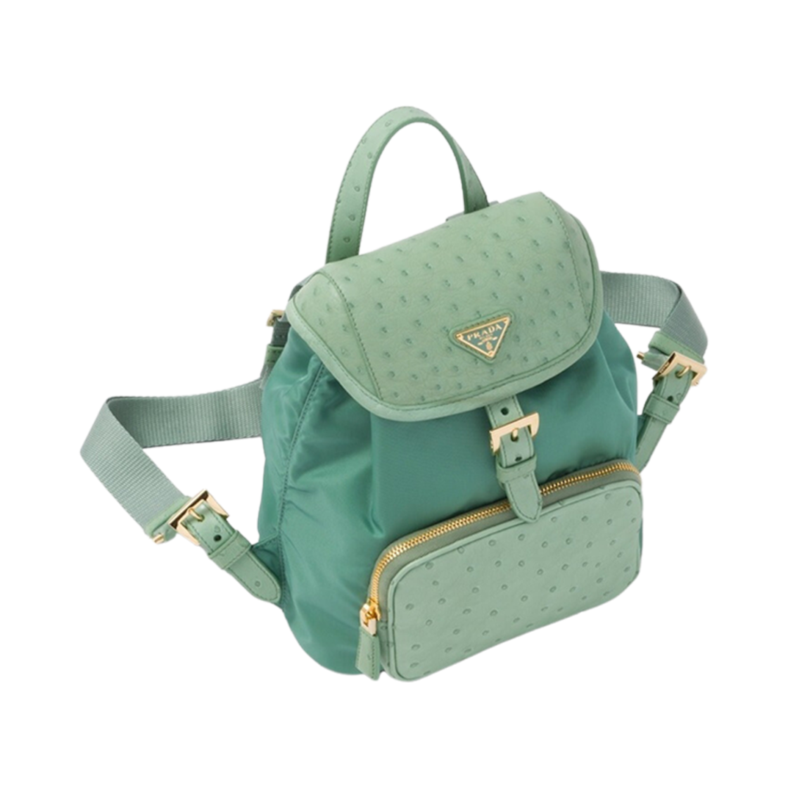 프라다 리나일론 오스트리치 레더 백팩 세이지 그린(Prada Re-Nylon Ostrich Leather Backpack Sage Green) - 2