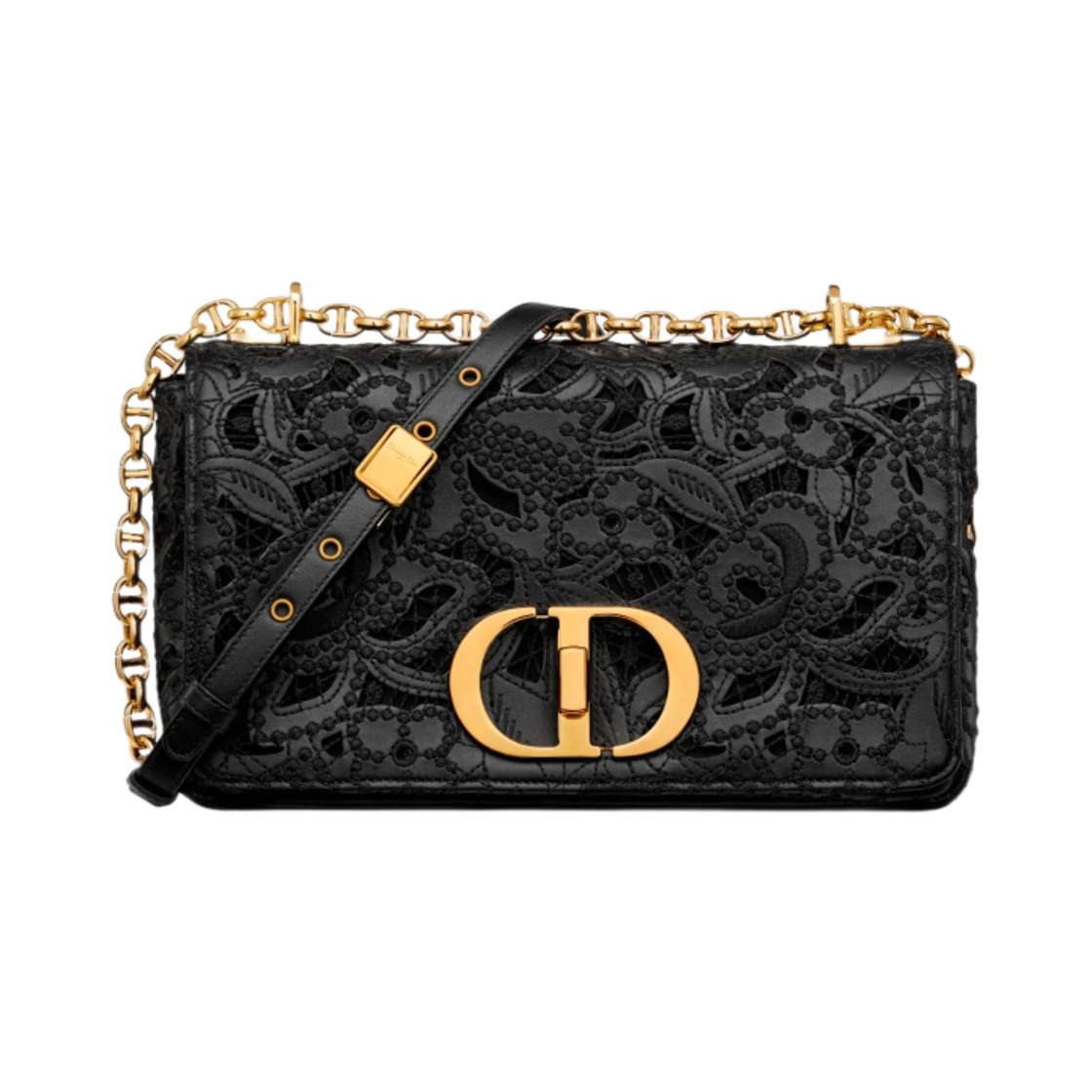 디올 미디움 카로백 카프스킨 D 레이스 자수 마크라메 이펙트 블랙(Dior Medium Caro Bag Calfskin D Lace Embroidery Macrame Effect Black) - 1