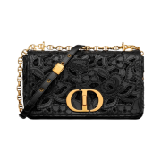 Dior Medium Caro Bag Calfskin D Lace Embroidery Macrame Effect Black