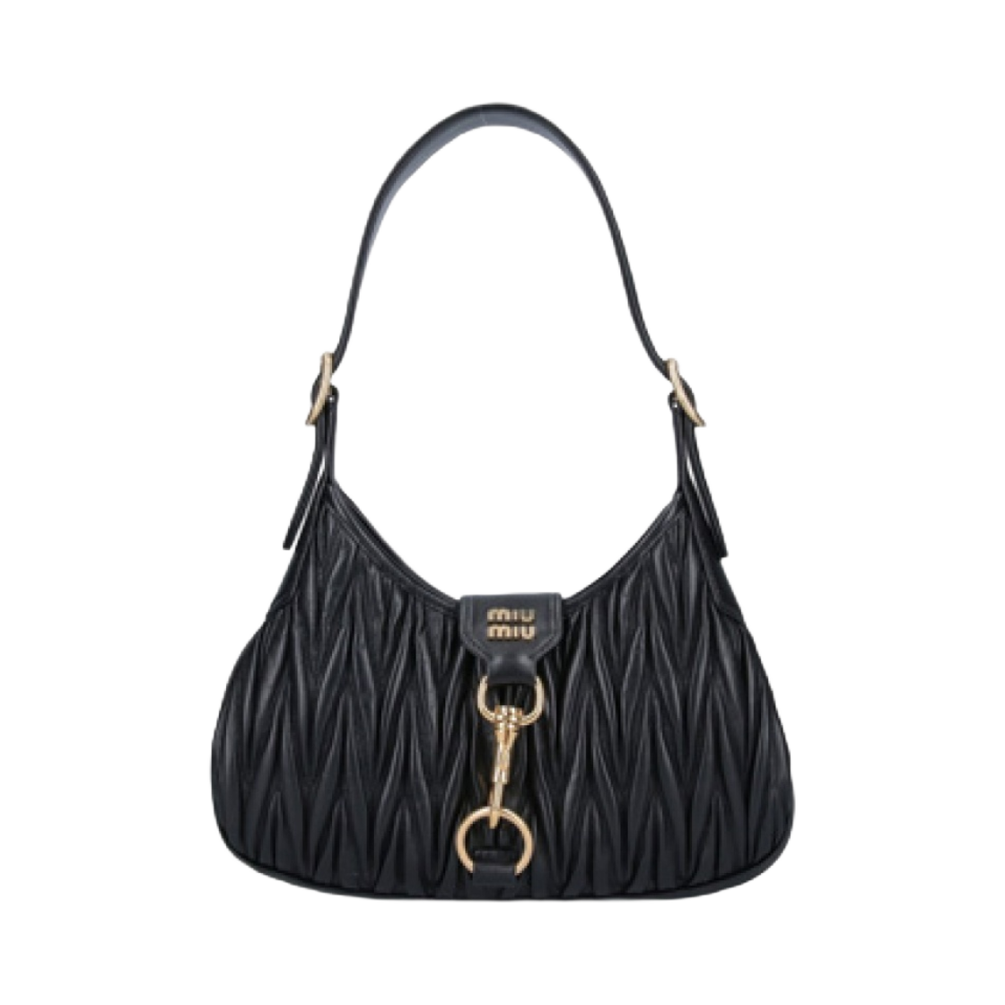 5BC157-N88-F0002 Miu Miu Matelasse Nappa Leather Hobo Bag Black