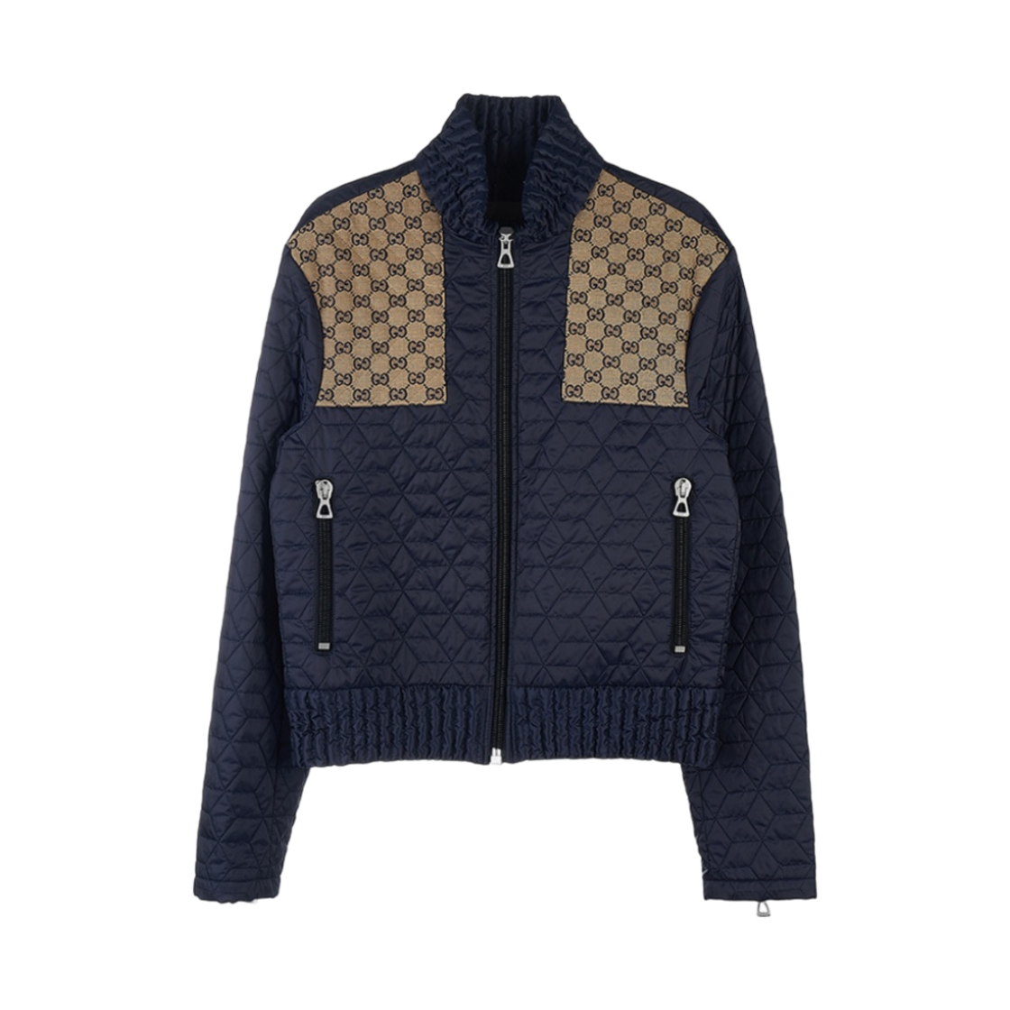 715540-ZAKY4-4433 Gucci Quilted Jacket with GG Fabric Detail Blue