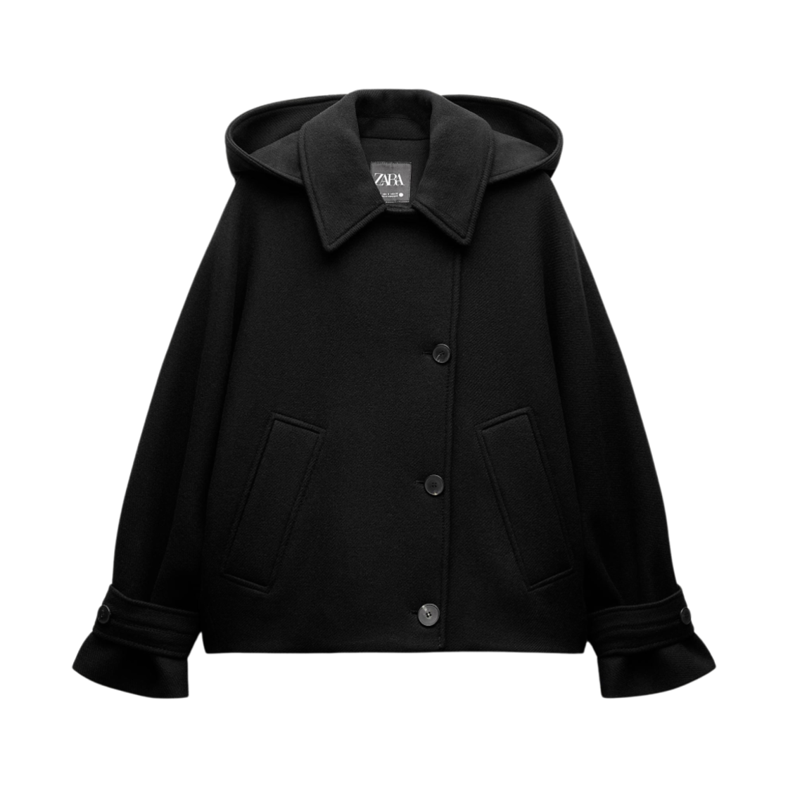 (W) 자라 ZW 컬렉션 울 블렌드 케이프 코트 블랙((W) Zara ZW Collection Wool Blend Cape Coat Black) - 1