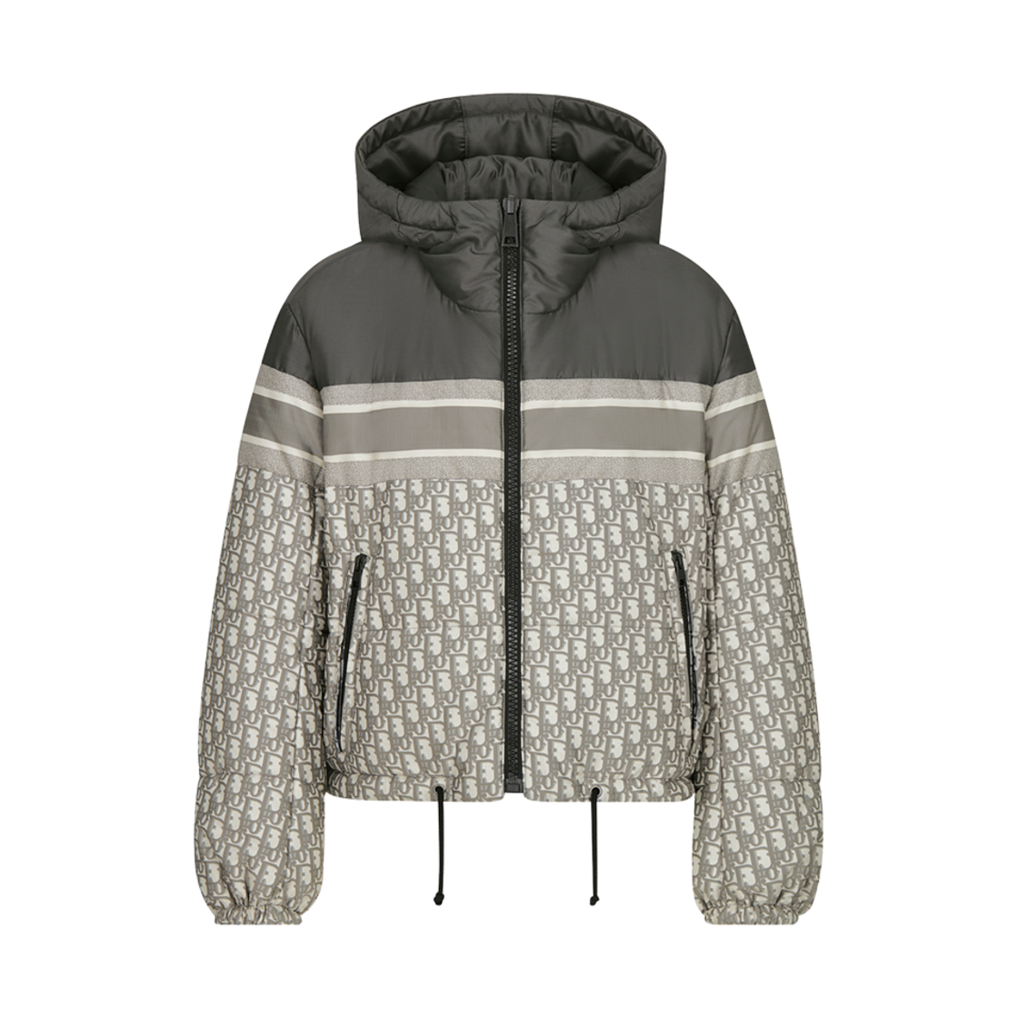 (W) 디올 플리스 실크 퍼퍼 자켓 그레이 에크루 오블리크 퀼티드 테크니컬 태피터((W) Dior Reversible Cropped Puffer Jacket Gray Ecru Oblique Quilted Technical Taffeta) - 1