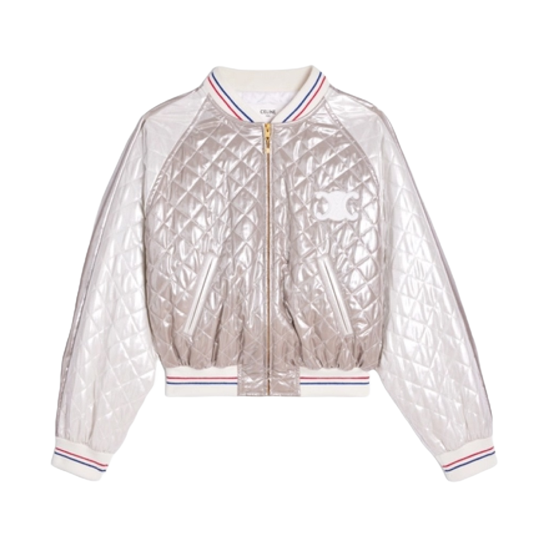 2V70M415T-06AG (W) Celine Casaque Blouson Jacket in Laminated Silk Argent