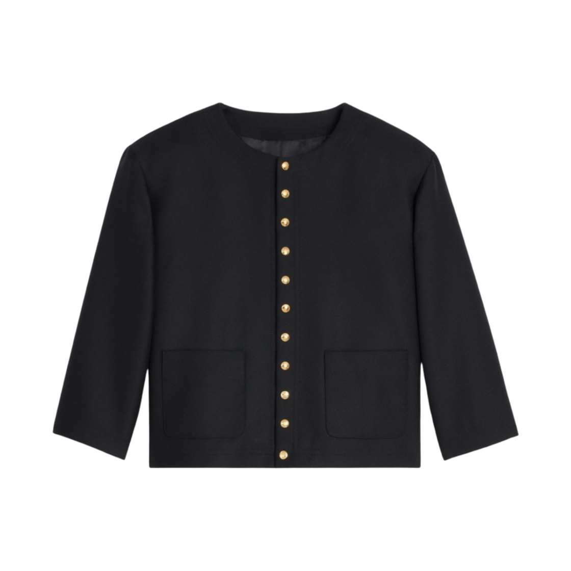 (W) 셀린느 퓨어 모헤어 울 개버딘 탑 칼라 블랙((W) Celine Top With Collar in Pure Mohair Wool Gabardine Black) - 1